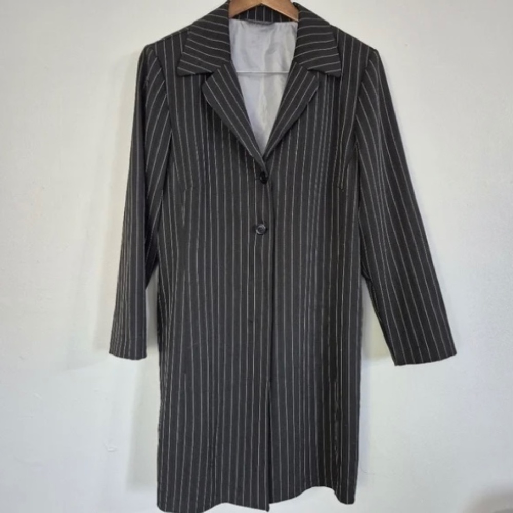 Vintage Tuxedo Style Pinstripe Long Suit Jacket Size 14